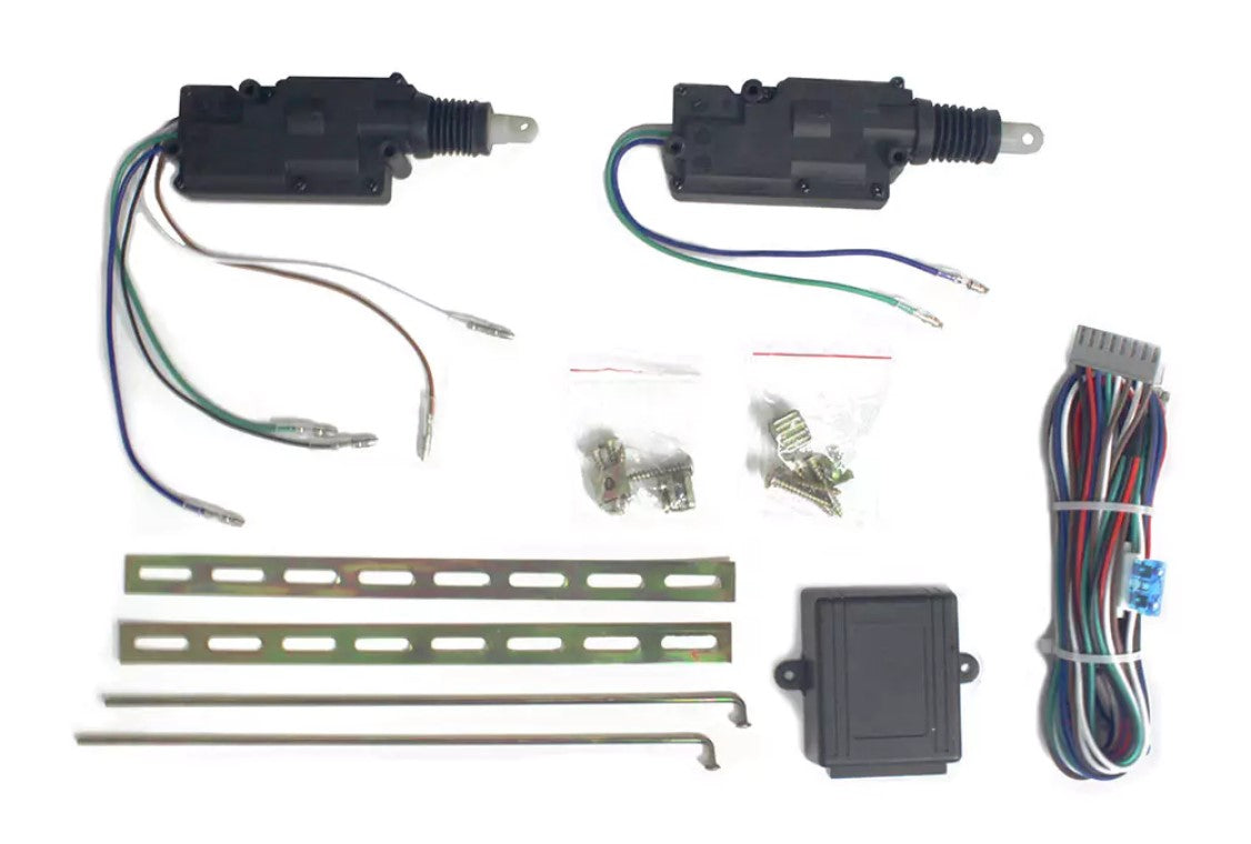 Suntech CDS-200 2 Door Central Locking Kit with wiring, actuators, mounting hardware, fast shipping, professional installation.