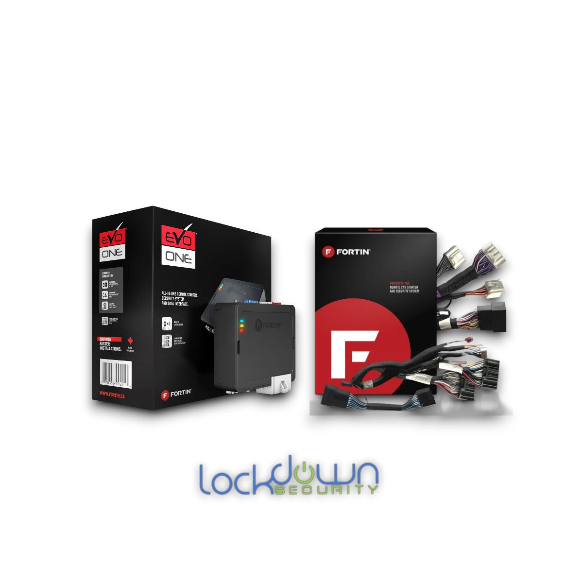 Fortin KHY8-ONE Plug and Play Remote Starter kit with wiring harnesses and packaging, professional installation support.