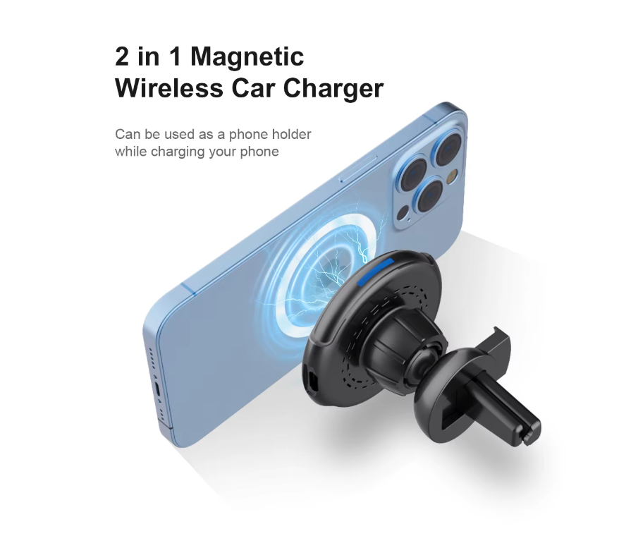 LDS 15W Magsafe Wireless Phone Car Charger and Air Vent Mount with 2-in-1 magnetic design Professional Installation Fast Shipping Connected Car Experts