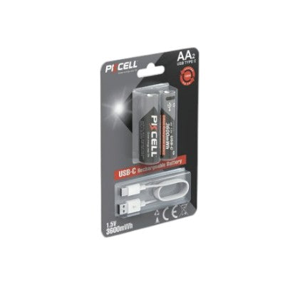 PKCELL 3600mWh USB-C Rechargeable AA Batteries | 2-Pack