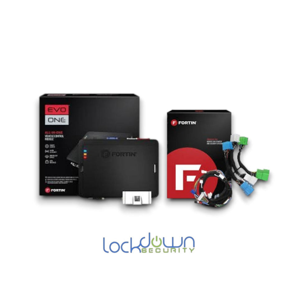 Fortin GM6-ONE Plug and Play Remote Starter ⭕ with wiring harness and packaging, professional installation available.