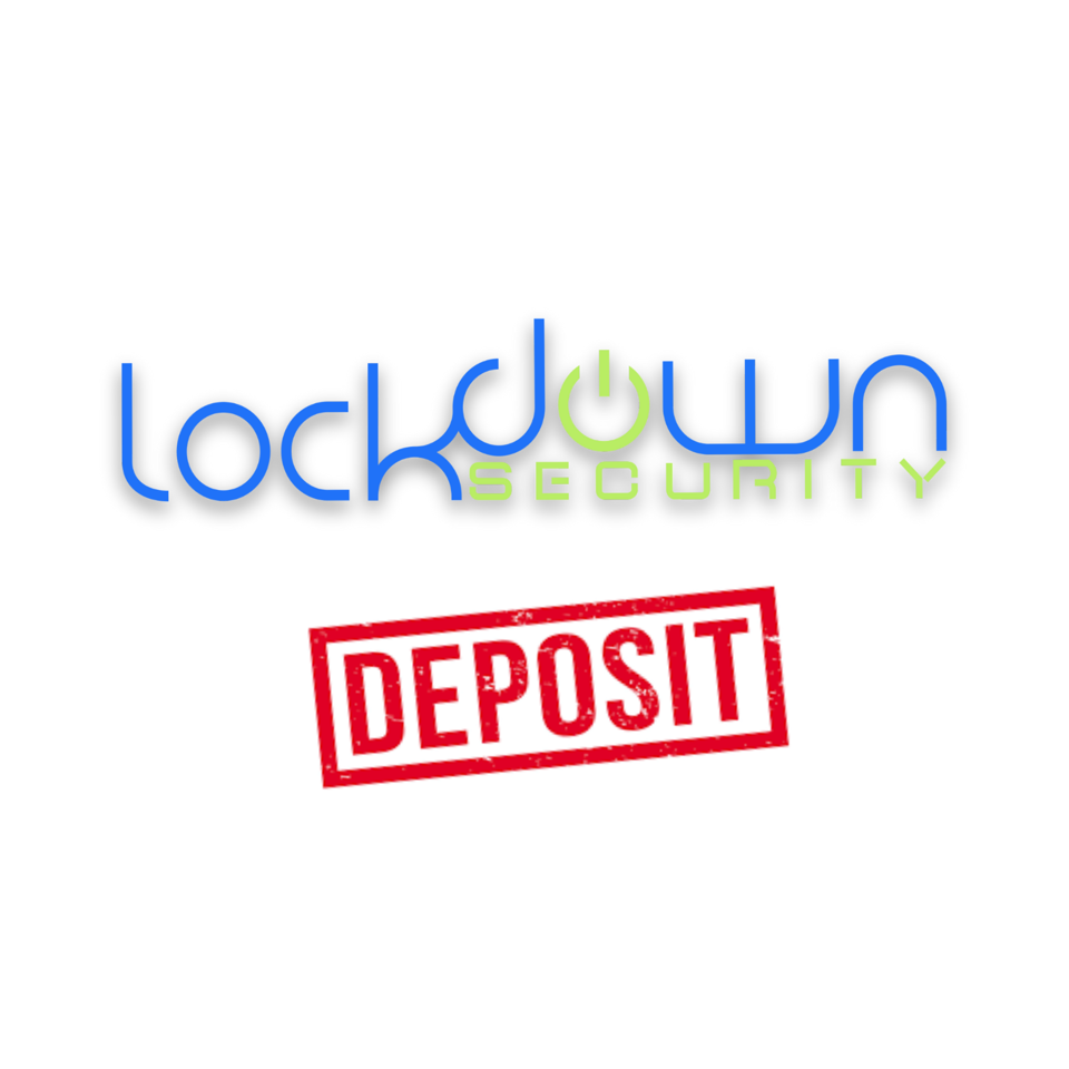 Lockdown Security Deposit logo with red deposit stamp highlighting vehicle anti-theft systems, Fast Shipping, and Professional Installation.