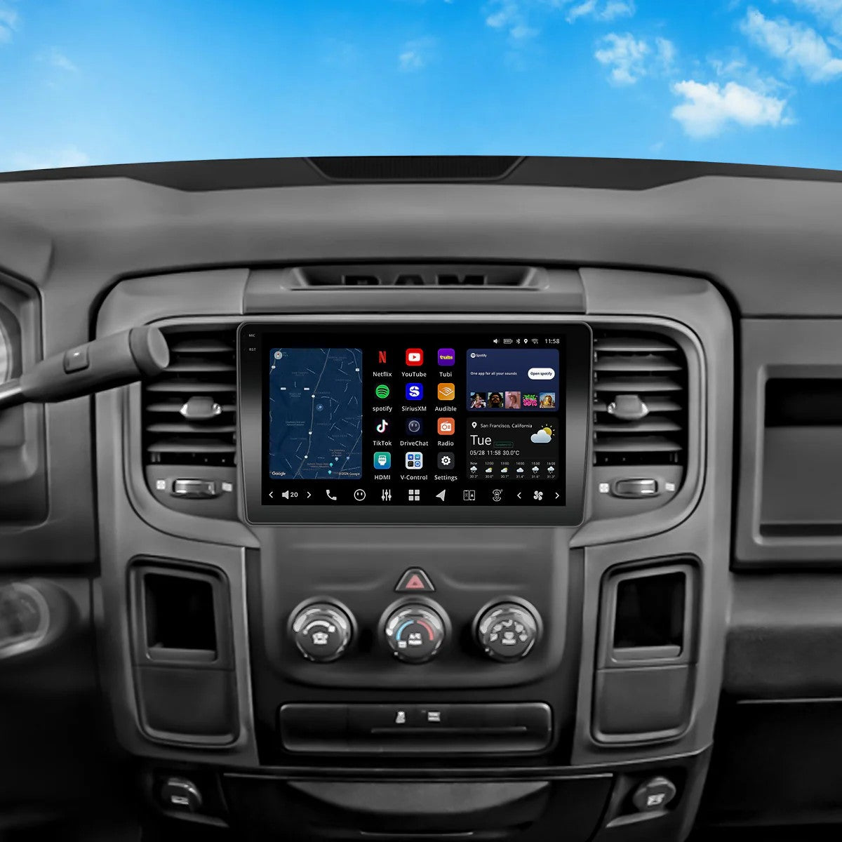 VINLAND 2013-2018 RAM 1500 with Manual Climate Controls Custom Fit Car Stereo, V13R1M09N-MRR-CH3