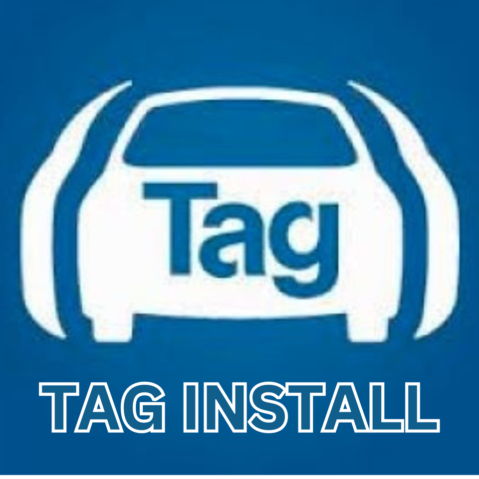 Car icon with Tag text and TAG Installation for professional installation, fast shipping, and connected car experts.