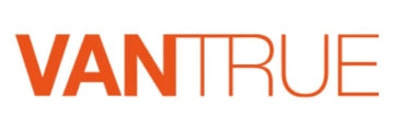 Orange and white VANTRUE logo with clean uppercase letters on a white background representing dash camera technology brand