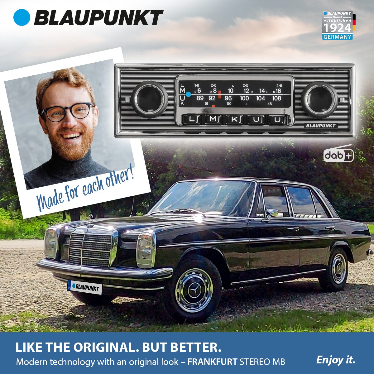 Blaupunkt FRANKFURT Retro Car Stereo with Bluetooth featuring classic dial design and modern technology by Connected Car Experts