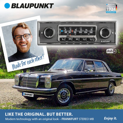 Blaupunkt FRANKFURT Retro Car Stereo with Bluetooth featuring classic dial design and modern technology by Connected Car Experts