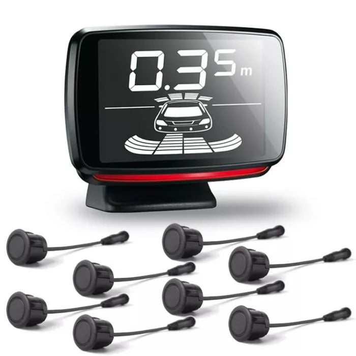 KEETEC BS810LCD Front and Rear Parking Sensor Kit with 8 Sensors featuring fast shipping and professional installation by Connected Car Experts