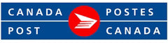 Blue rectangular logo featuring a white stylized envelope and red circle with white lines, representing Canada Post branding.