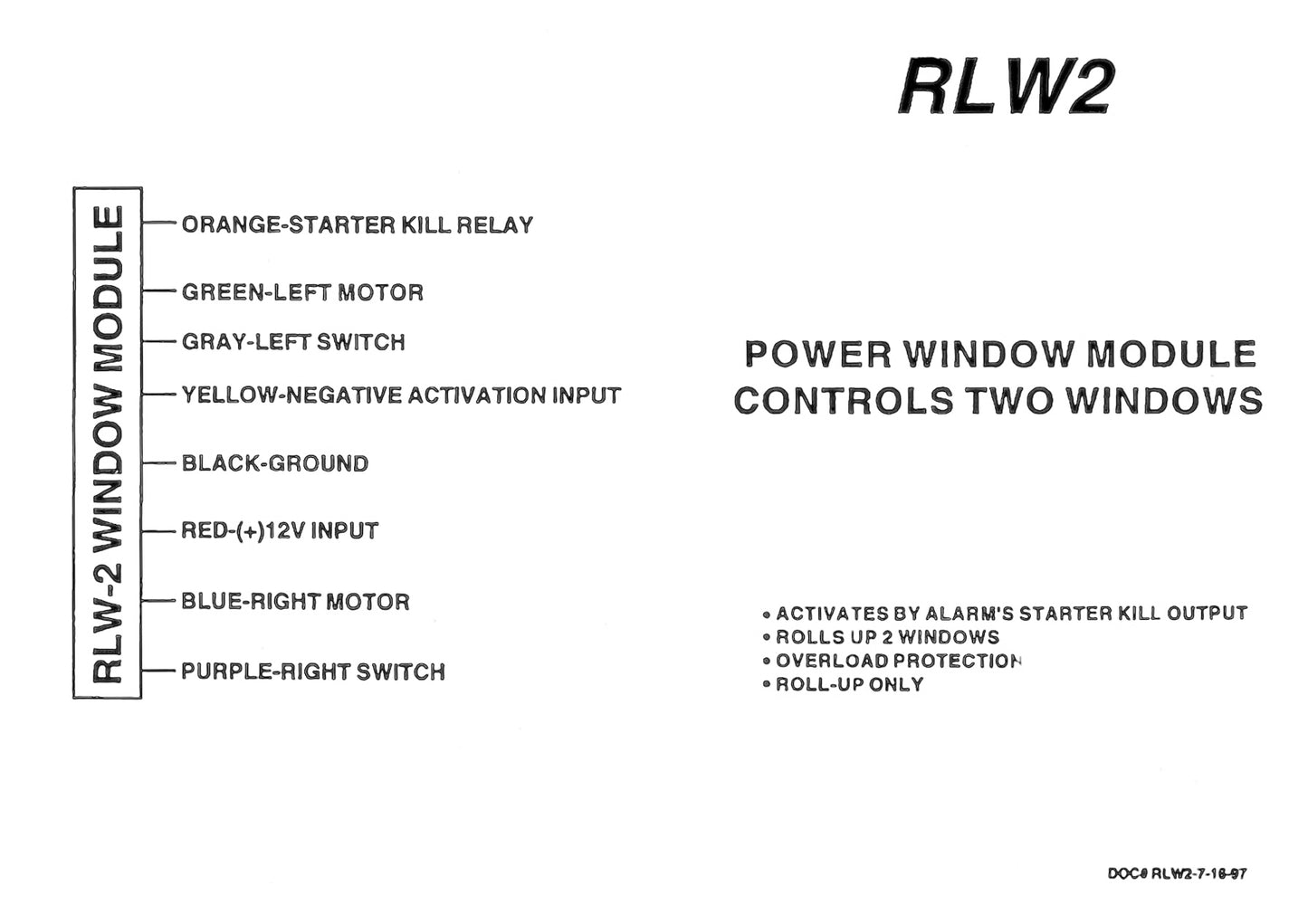 Micro Alarm Systems RLW2 Power Window Control Module | 2 Windows with starter kill, motor control, overload protection Fast Shipping Connected Car Experts
