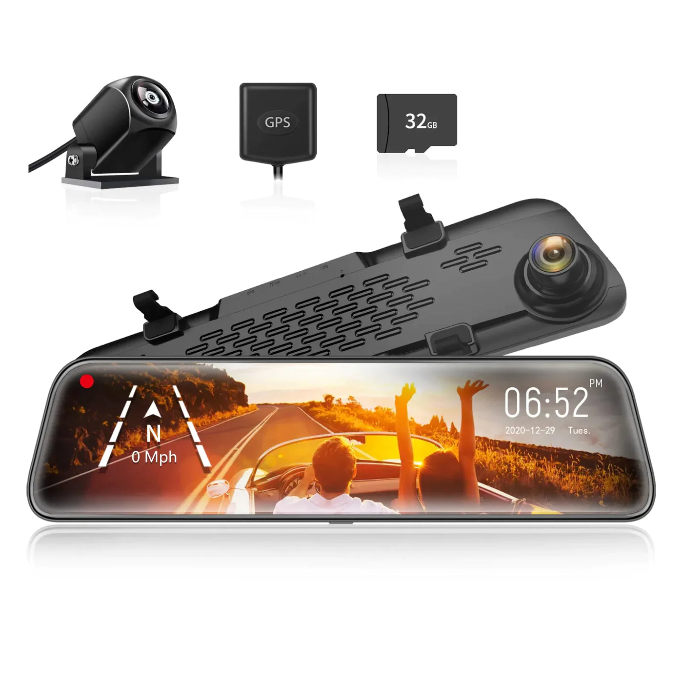 Wolfbox G840S Mirror Dash Camera, 4K+1080p @ 30fps, Touchscreen, GPS with backup camera, GPS, and 32GB card, Fast Shipping, Professional Installation, Connected Car Experts