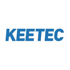 Blue KEETEC text in bold uppercase letters on a white background representing vehicle security brand expertise