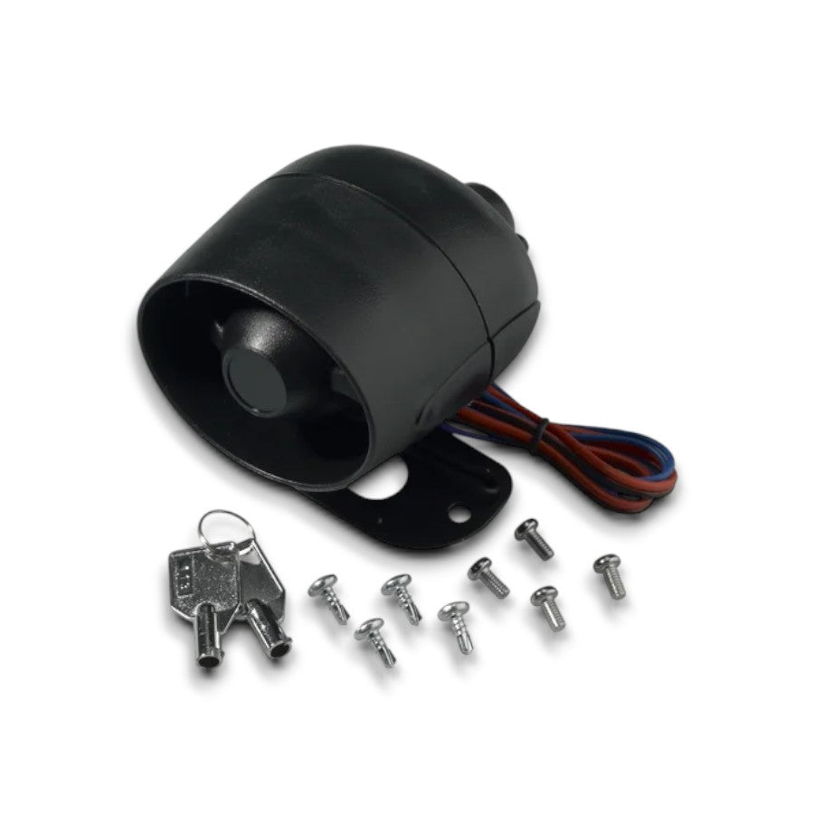 Voxx MBS Battery Backup Siren with keys and mounting screws Professional Installation Technical Support Fast Shipping Connected Car Experts