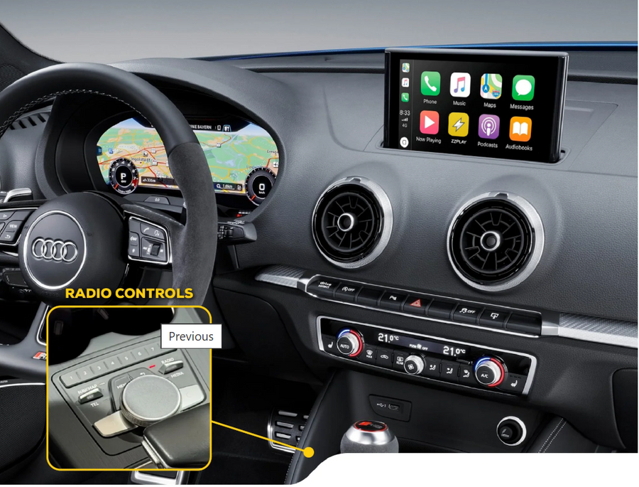 MIB2 (5.8- or 7-inch) screen and controls