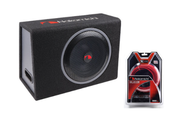 Nakamichi NBX255A-KIT 10" Powered Subwoofer, 300 Watt Amplifier, Ported Enclosure, Amp Install Kit Included