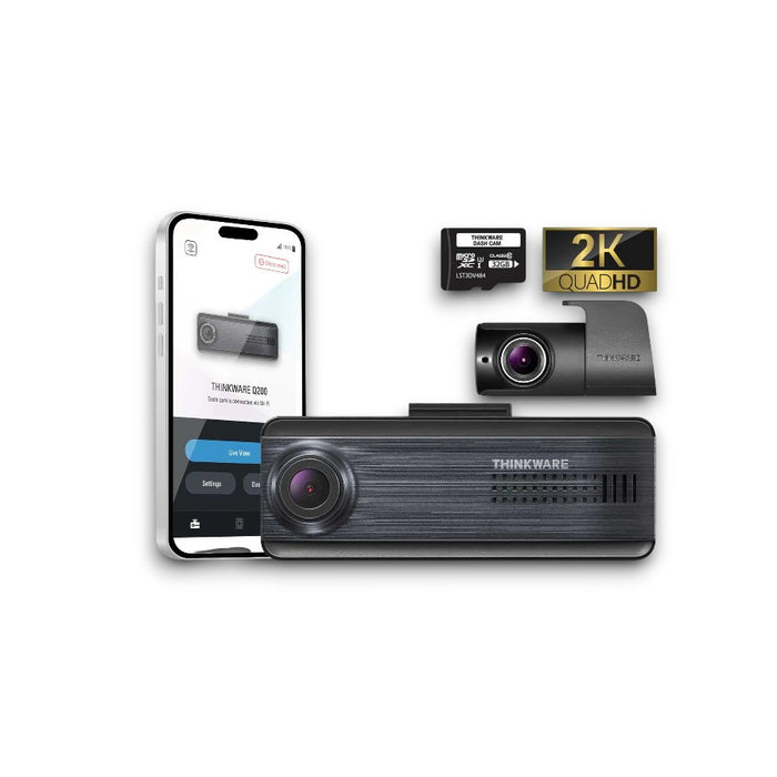 Thinkware Q200DCH32 Dash Camera, 2K+1080p @ 30fps, 32GB, WiFi, GPS with phone app, card, fast shipping, professional installation