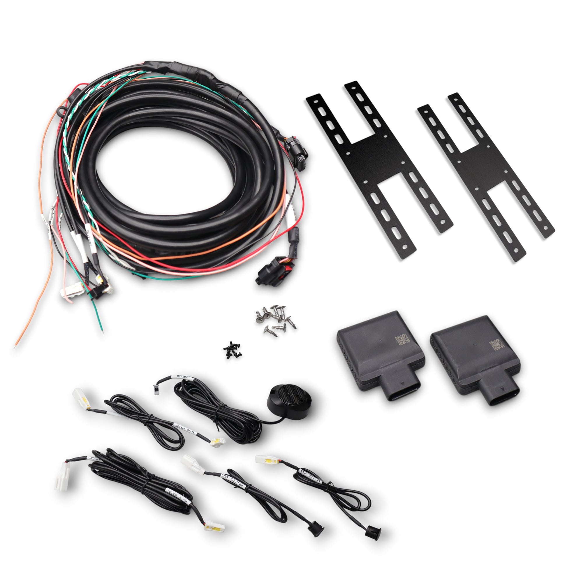 Simulated alt text for Brandmotion RDBS-1600 Radar Blind Spot Detection Kit with Cross Traffic Alerts, 77 GHz Radar Sensors for lockdown-security.myshopify.com. You are an expert SEO agent. You will generate an ALT text for this image. <Store_Context> Business Details: Fast Shipping Professional Installation We ship wor...