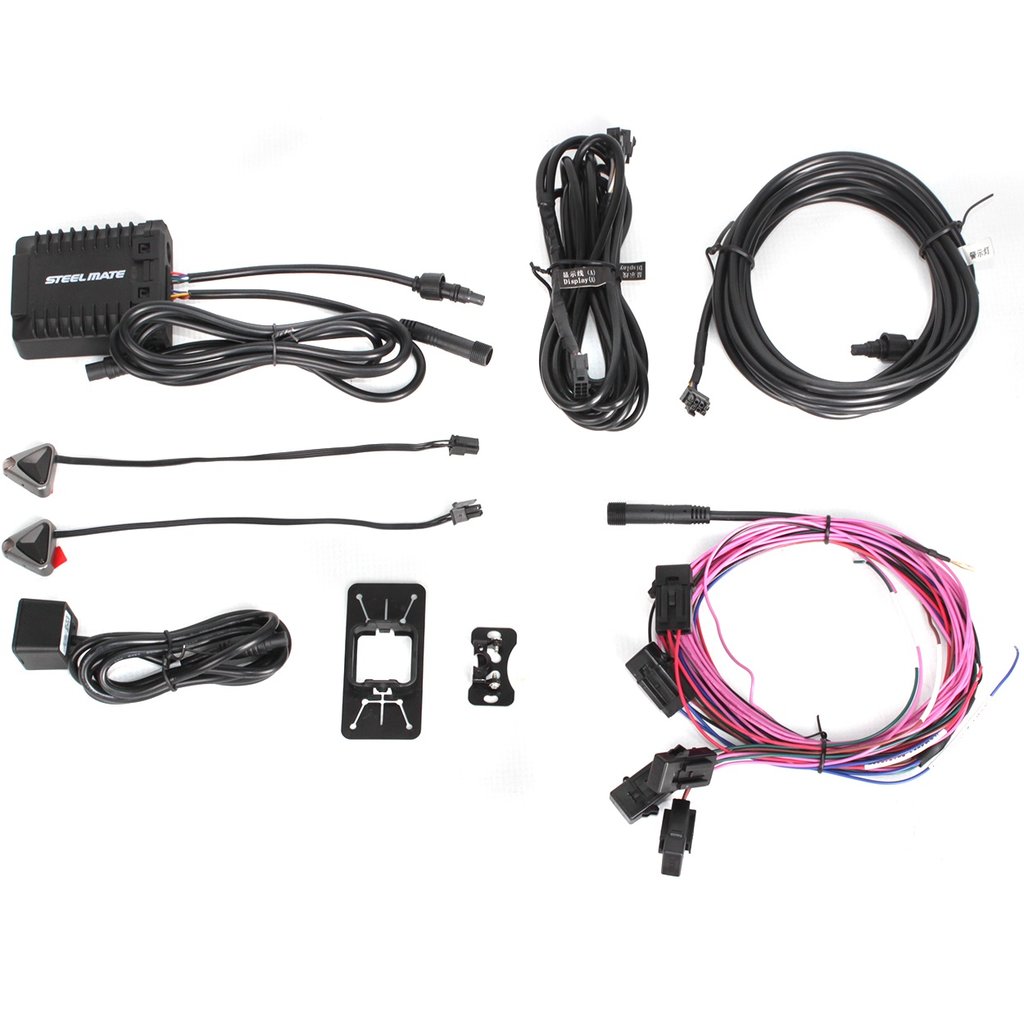 Steelmate SBS-2 Blind Spot Detection Kit with Radar Sensor with wiring, connectors, and mounting components, professional installation.