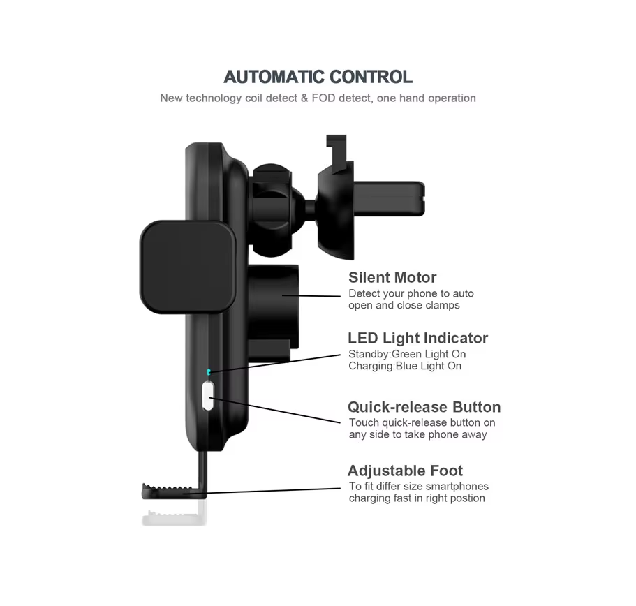 LDS WT-C15F 15W Wireless Phone Charger and Mount with Motorized Grip with automatic control features and professional installation.