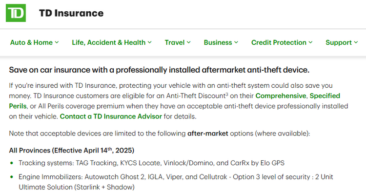 TD Insurance Approved Anti-Theft Systems | Certified Install Canada