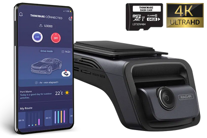 Thinkware U3000MU64C Dash Camera, 4K @ 30fps, 64GB, WiFi, GPS, Cloud, Radar with app, fast shipping, professional installation, technical support