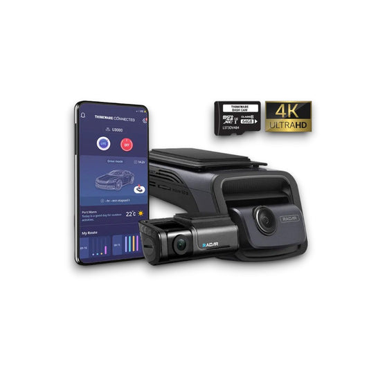 Thinkware U3000D642CH Dash Camera, 4K+2K @ 30fps, 64GB, WiFi, GPS, Cloud, Radar with installation, support, fast shipping, Connected Car Experts