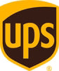 Brown and yellow shield logo featuring lowercase letters representing a global package delivery and logistics company