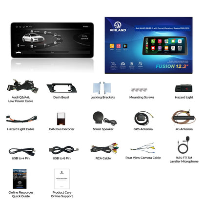 VINLAND VADA44XL12A8 12.3" Wireless CarPlay and Android Auto Screen for Audi A4, A5, S4 and more
