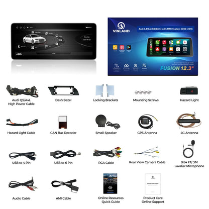 VINLAND VADA44YL12A8 12.3" Wireless CarPlay and Android Auto Screen for Audi A4, A5, S4 and more