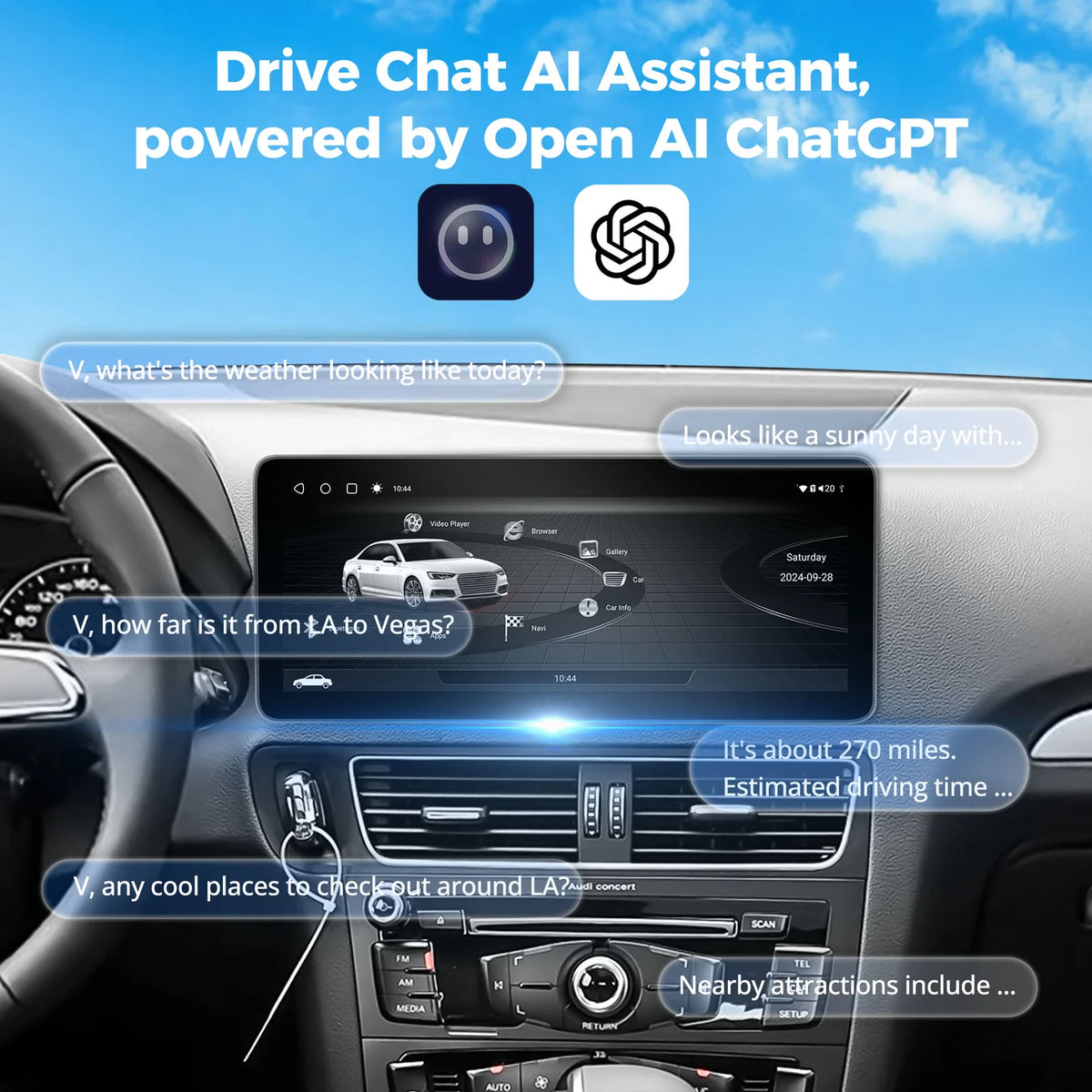 VINLAND VADQ54XL12A8 12.3" Wireless CarPlay and Android Auto Screen for Audi Q5, SQ5