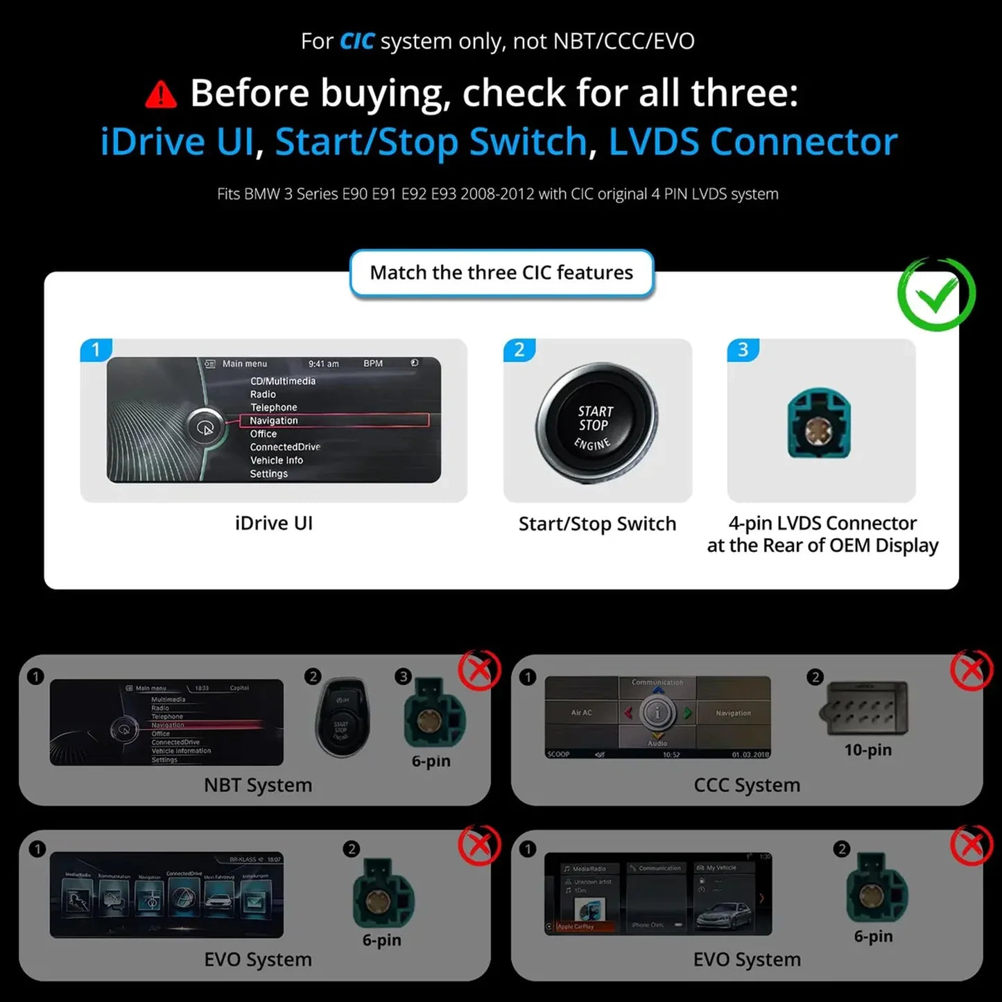 VINLAND VBM5S412B8 12.3" Wireless CarPlay and Android Auto Screen for BMW 5 Series, M5