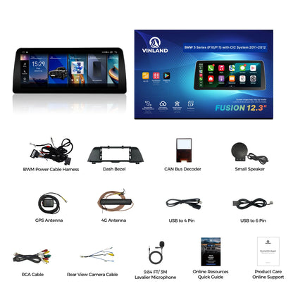 VINLAND VBM5S412B8 12.3" Wireless CarPlay and Android Auto Screen for BMW 5 Series, M5