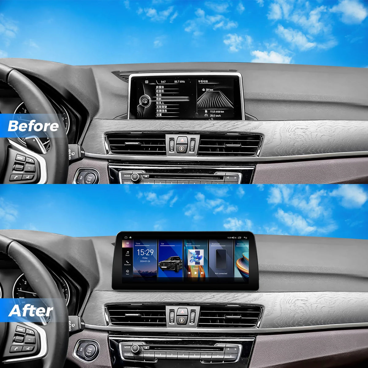 VINLAND VBMX1512B8 12.3" Wireless CarPlay and Android Auto Screen for BMW X1