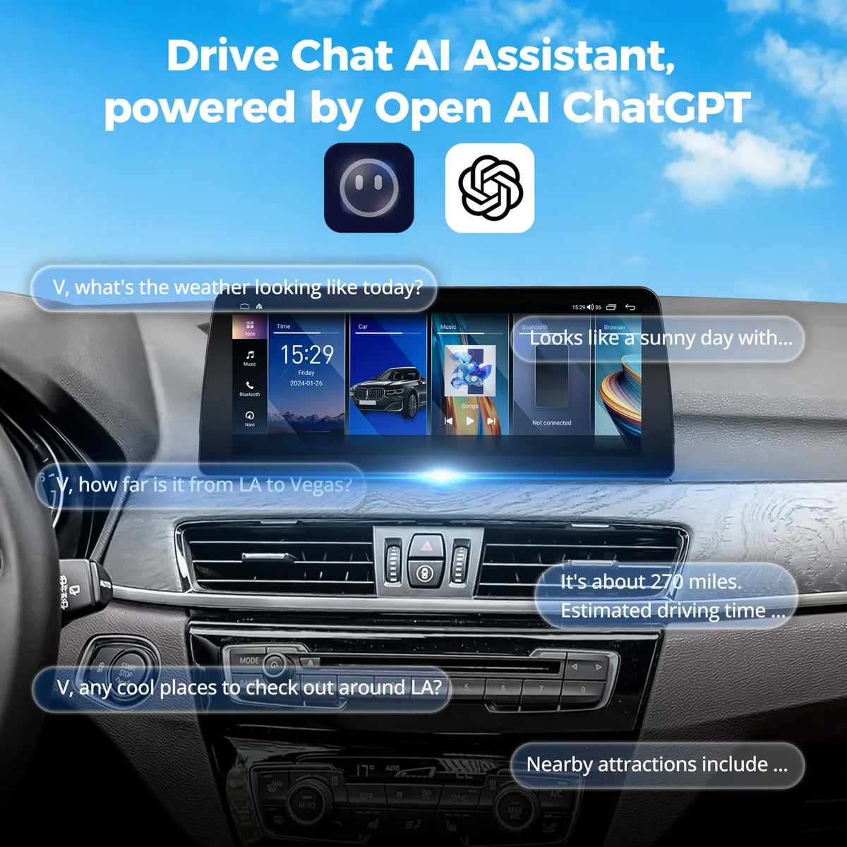 VINLAND VBMX1512B8 12.3" Wireless CarPlay and Android Auto Screen for BMW X1
