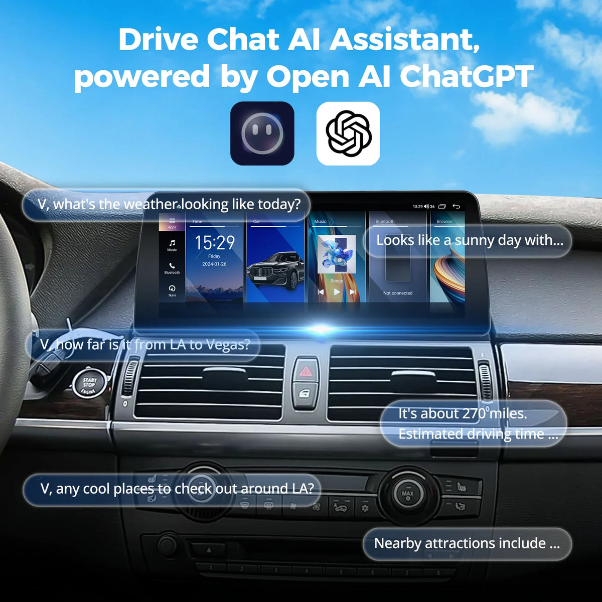 VINLAND VBMX54L12B8 12.3" Wireless CarPlay and Android Auto Screen for BMW X5, X6