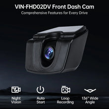 VINLAND VIN-FHD02DV Front Dash Camera with night vision, auto start, loop recording, 136-degree wide angle, expert install.
