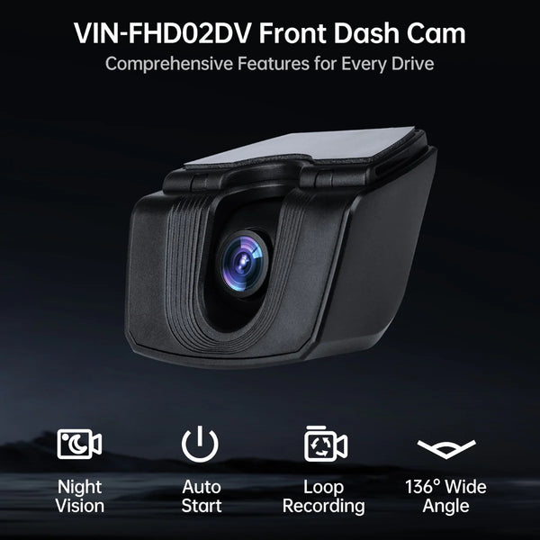 VINLAND VIN-FHD02DV Front Dash Camera with night vision, auto start, loop recording, 136-degree wide angle, expert install.