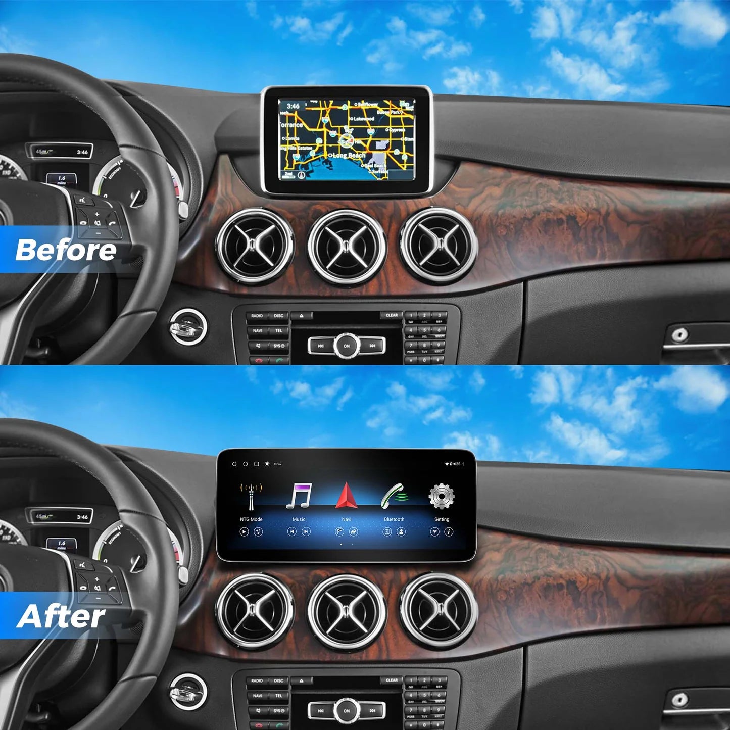 VINLAND VMBEC5L12C8 12.3" Wireless CarPlay and Android Auto Screen for Mercedes-Benz E-Class