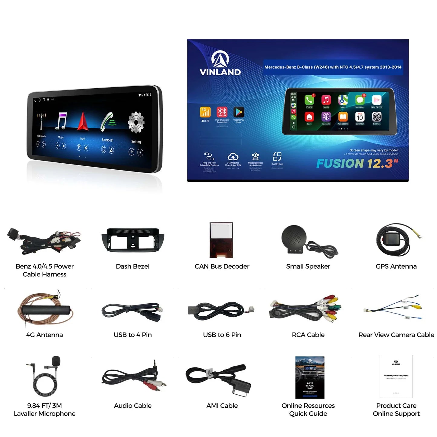 VINLAND VMBEC5L12C8 12.3" Wireless CarPlay and Android Auto Screen for Mercedes-Benz E-Class