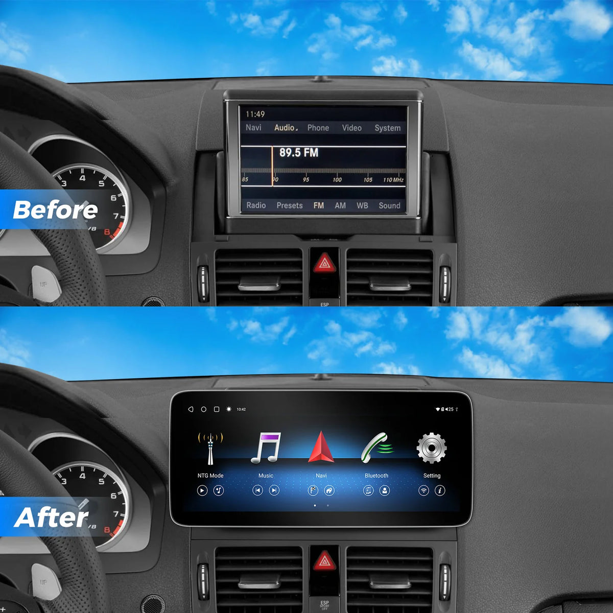 VINLAND VMBCC312C8 12.3" Wireless CarPlay and Android Auto Screen for Mercedes-Benz C-Class