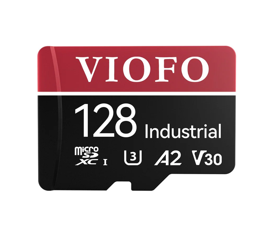 Viofo MicroSD Memory Card with 128GB capacity, industrial grade, ideal for dash cameras and car security systems.