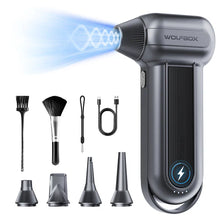 Wolfbox MF100 Electric Air Duster with multiple nozzles, brushes, USB charger Professional Installation Technical Support Fast Shipping Connected Car Experts