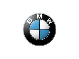 Glossy round emblem featuring alternating blue and white quadrants within a black ring displaying BMW lettering