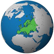 3D rendering of Earth highlighting the European continent with surrounding oceans and partial Arctic region visible