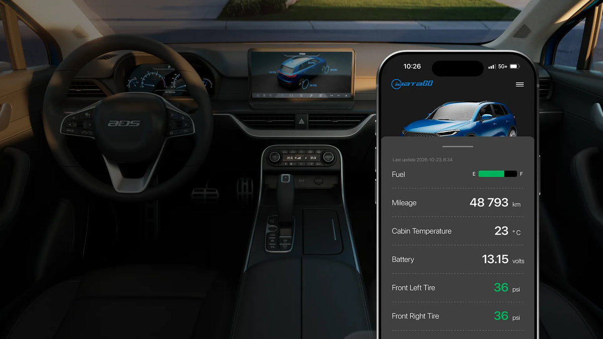 iDataGO app digital dashboard showing vehicle data