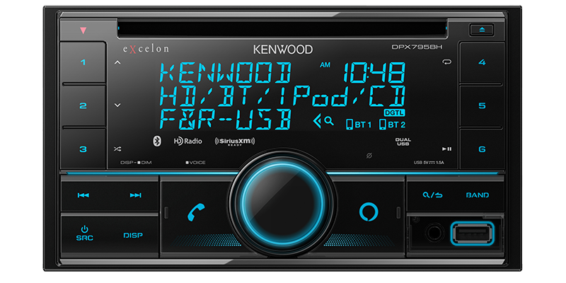 Kenwood eXcelon DPX795BH Double DIN CD Car Stereo, Bluetooth, HD Radio, Front & Rear USB, 5 Volt RCA, 2 Year Warranty - Lockdown Security