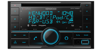Kenwood eXcelon DPX795BH Double DIN CD Car Stereo, Bluetooth, HD Radio, Front & Rear USB, 5 Volt RCA, 2 Year Warranty - Lockdown Security
