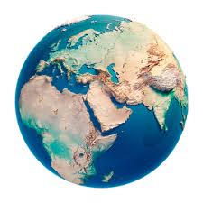 3D globe showing Middle East, North Africa, and surrounding regions with clear ocean and landmass details from space view