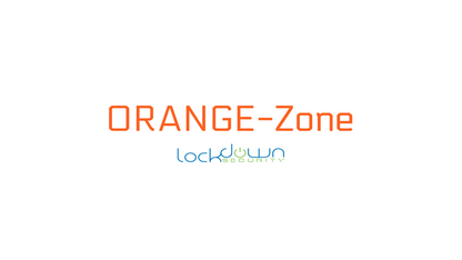 ORANGE-Zone On-Site Fee logo with Lockdown Security branding highlighting professional installation and fast shipping services