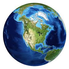 View of Earth focusing on North America with visible landmasses, oceans, and cloud patterns from space